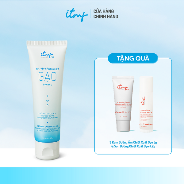 Gel Tẩy Tế Bào Chết Gạo ITMF Dịu Nhẹ 100mL TẶNG 4 Kem Dưỡng Ẩm Chiết Xuất Gạo Sáng Da Ngừa Lão Hóa 5g + 1 Son Dưỡng Chiết Xuất Gạo Tự Nhiên 4.2g
