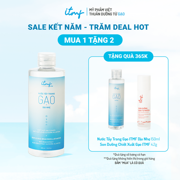 Nước Tẩy Trang Gạo ITMF Dịu Nhẹ 400mL (TẶNG Nước Tẩy Trang Gạo ITMF Dịu Nhẹ 150mL +  Son Dưỡng Chiết Xuất Gạo ITMF 4.2g)